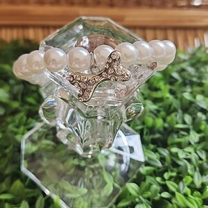 Pet Jewelry Faux Pearl & Rhinestone Encrusted Silver Tone Bone NWOT